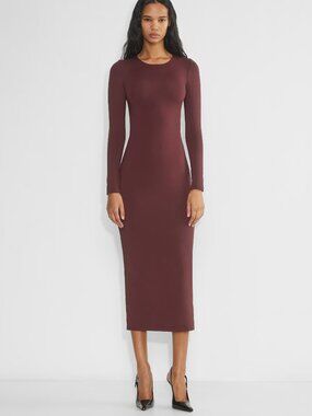 Aritzia Contour Crew Longsleeve Maxi Dress Burgundy Wine Size Small